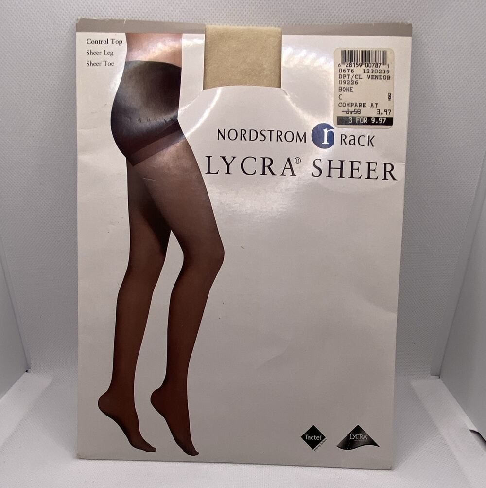 Vintage Nordstrom Rack Lycra Sheer Pantyhose Size C Control Top Sheer Toe